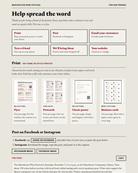 The help spread the word page.