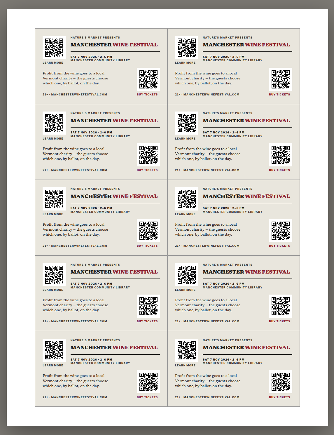 A Letter sheet of ten newspaper-style bag cards.