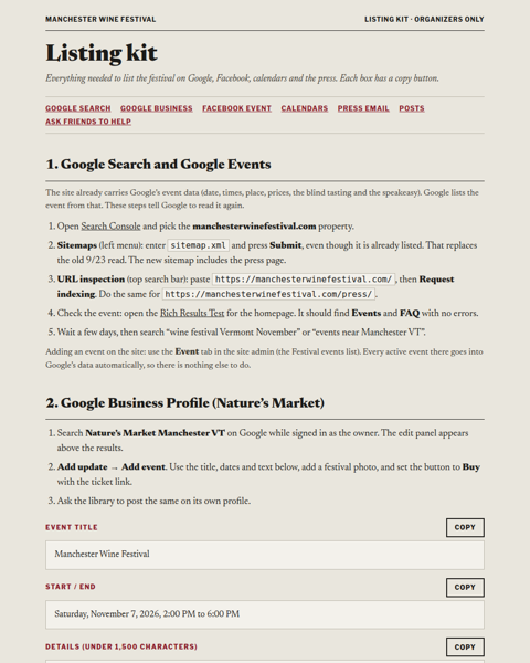 The listing kit page.
